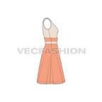Womens swing dress flat sketch, side view