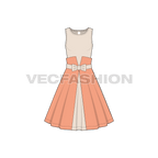 Womens swing dress flat sketch, front view