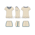 Womens t shirt and shorts set flat sketch, showing all views, front, side and back
