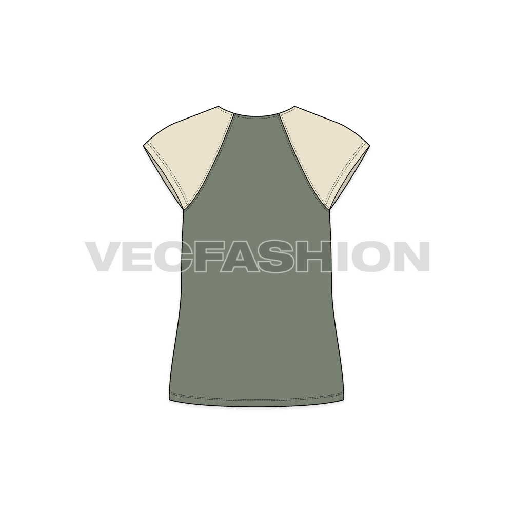 Womens t-shirt top flat sketch, back view