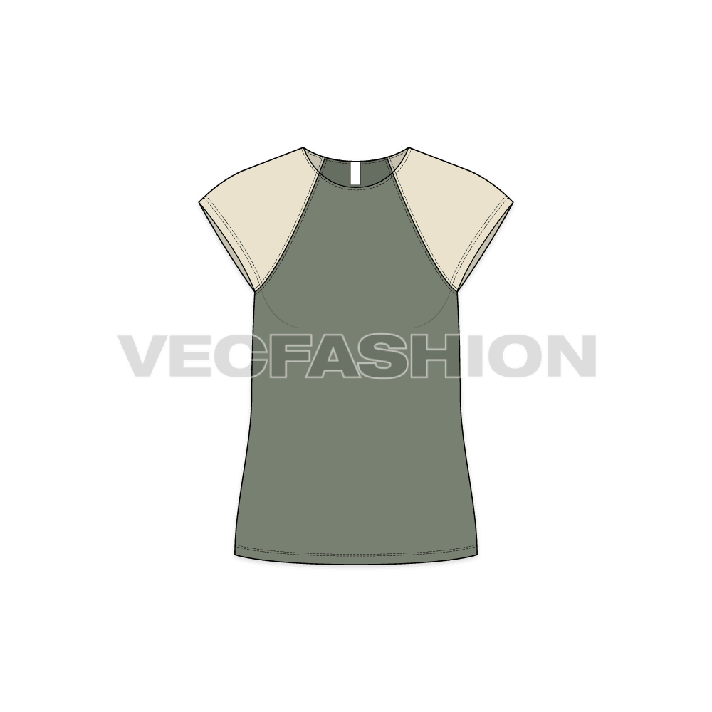 Womens t-shirt top flat sketch, front view