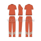 Womens t-shirt tracksuit flat sketch, showing all views, front, side and back