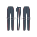 Womens tapered pants flat sketch, showing all views, front, side and back