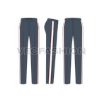 Womens tapered pants flat sketch, showing all views, front, side and back