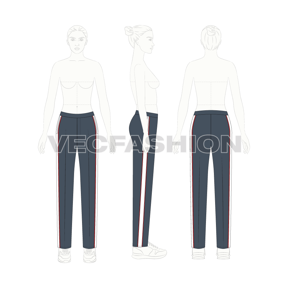 Womens tapered pants flat sketch, on croqui