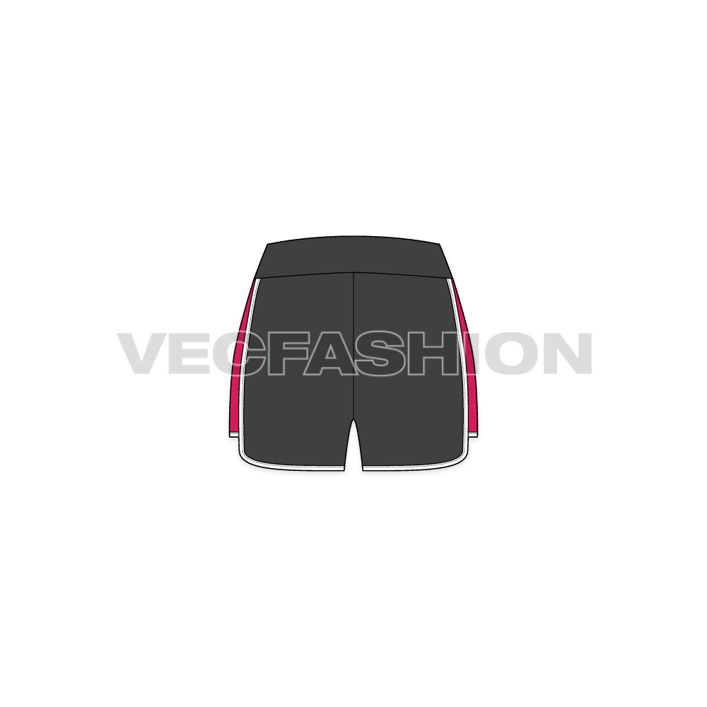 Womens tech vector shorts flat sketch, back view