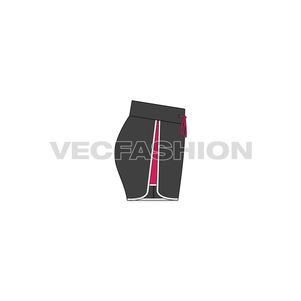 Womens tech vector shorts flat sketch, side view