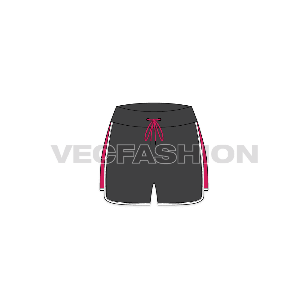 Womens tech vector shorts flat sketch, front view