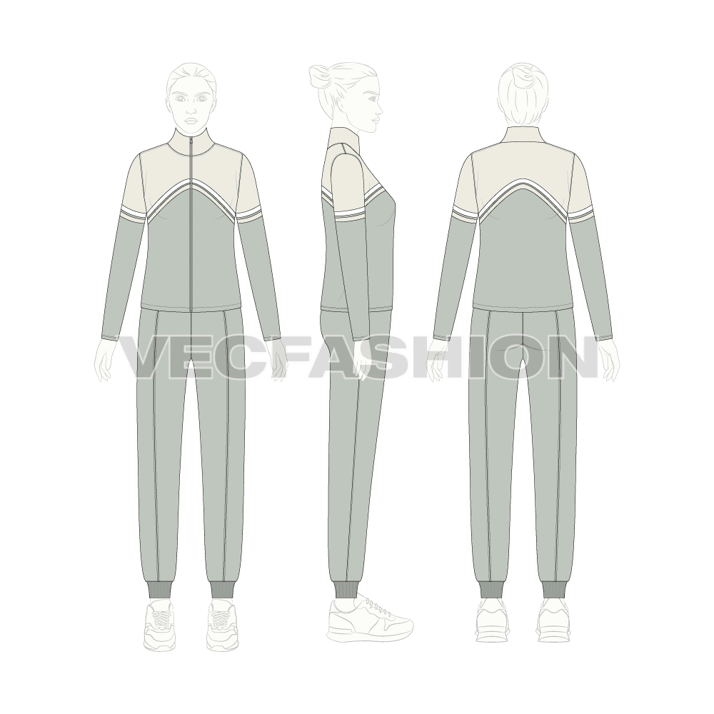 Womens terry tracksuit flat sketch, on croqui