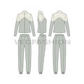 Womens terry tracksuit flat sketch, showing all views, front, side and back