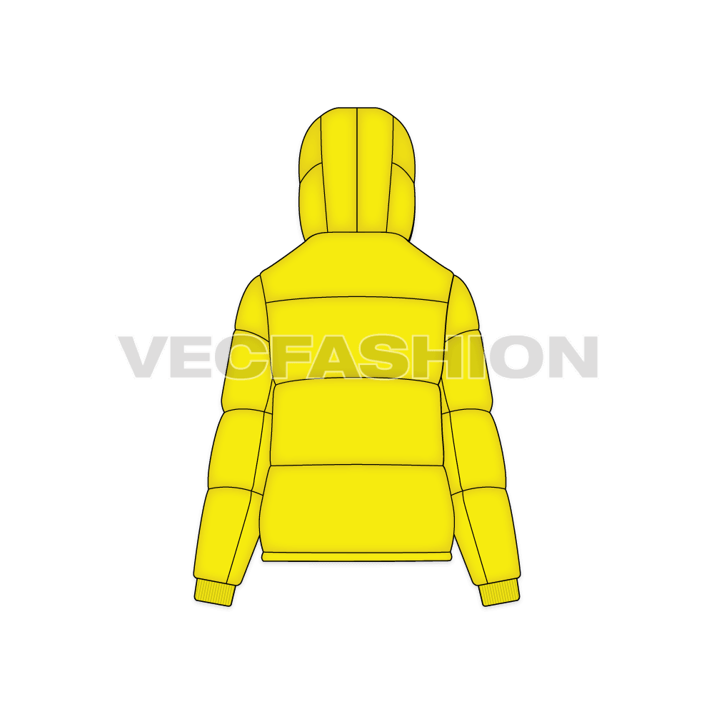 Women's Thick Puffer Jacket flat sketch, back view