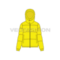 Women's Thick Puffer Jacket flat sketch, front view