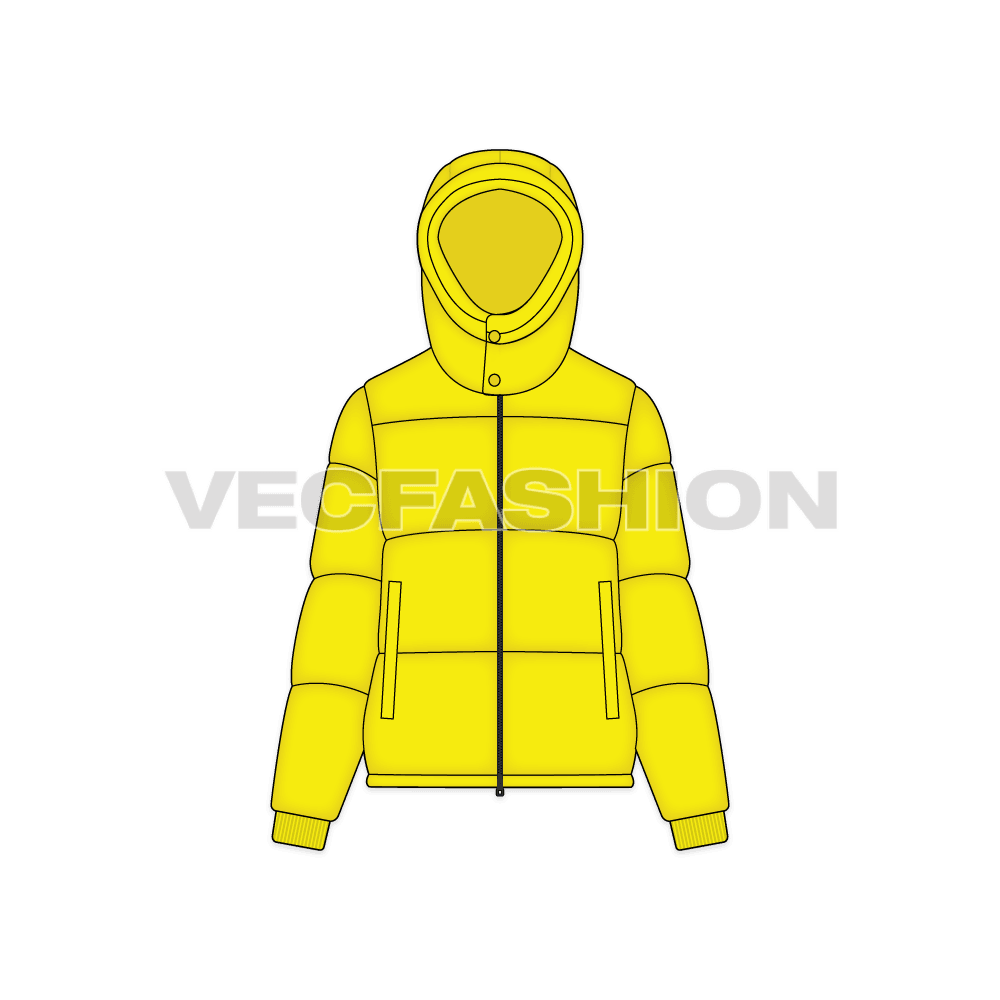Women's Thick Puffer Jacket flat sketch, front view