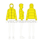 Women's Thick Puffer Jacket flat sketch, croqui sketch