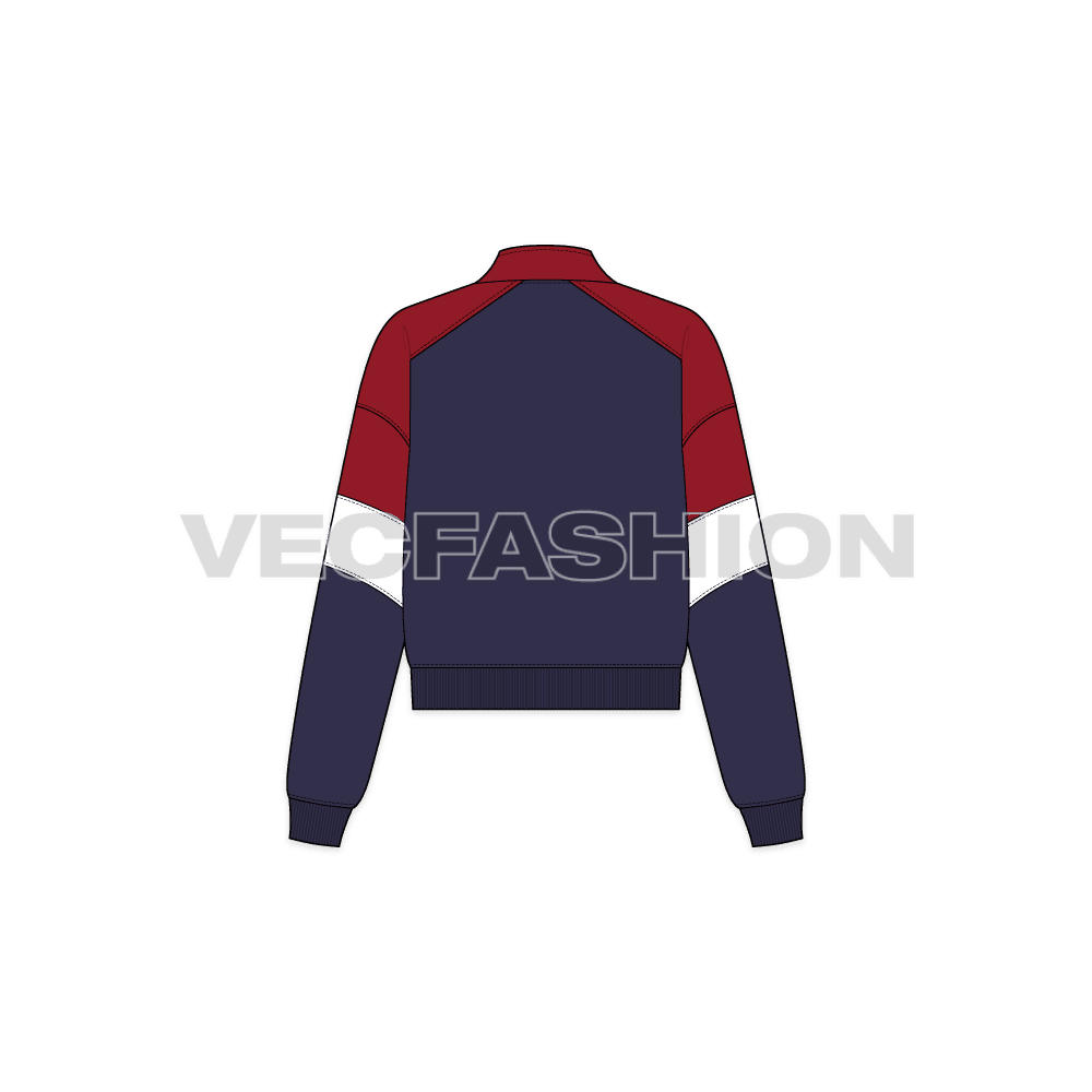 Womens track jacket flat sketch, back view