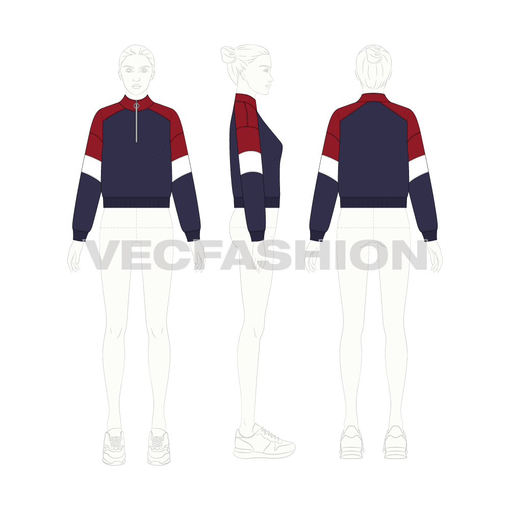 Womens track jacket flat sketch, croqui sketch