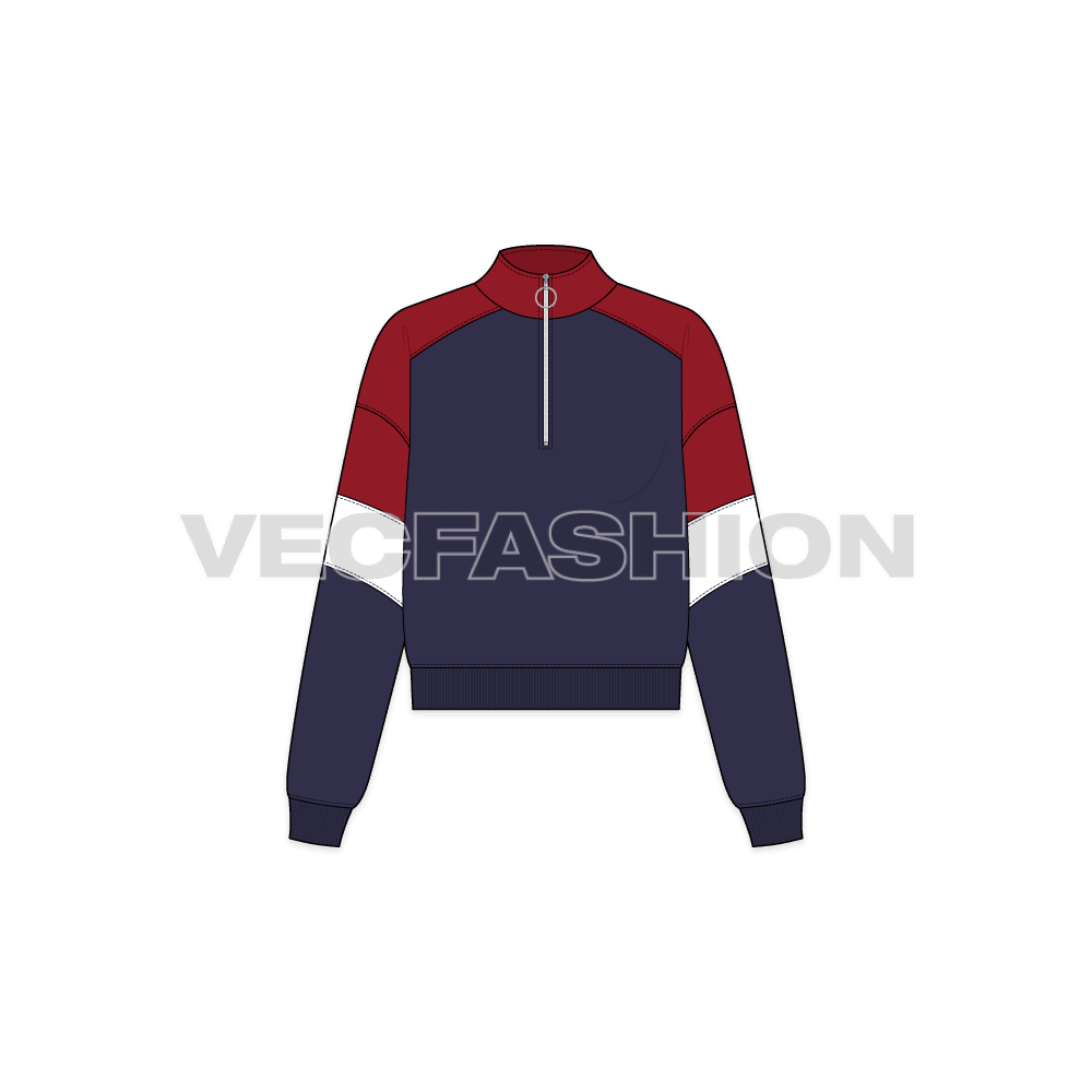 Womens track jacket flat sketch, front view