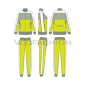 Womens tracksuit flat sketch, showing all views, front, side and back
