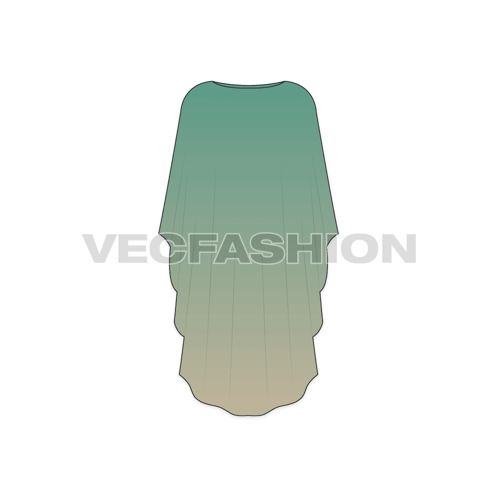 Womens traditional beach kaftan flat sketch, front view