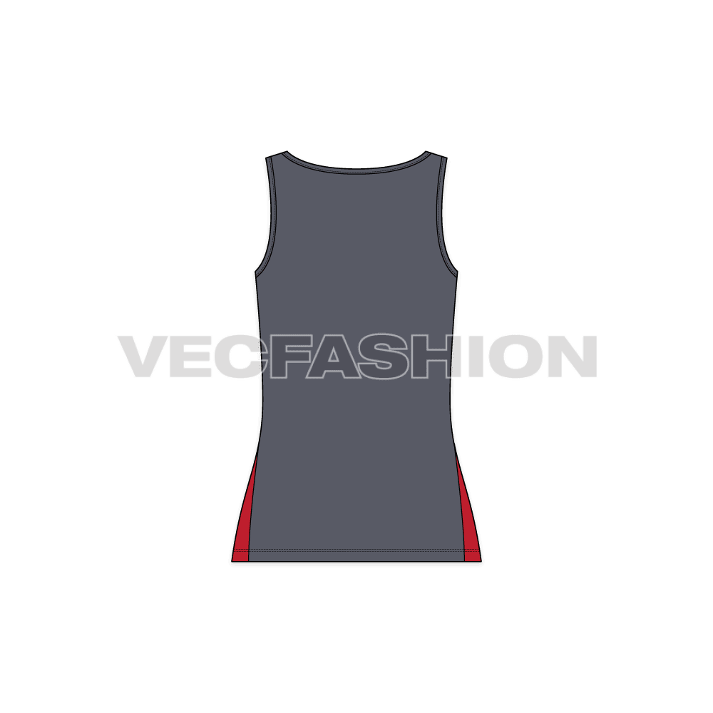 Womens training compression vest flat sketch, back view