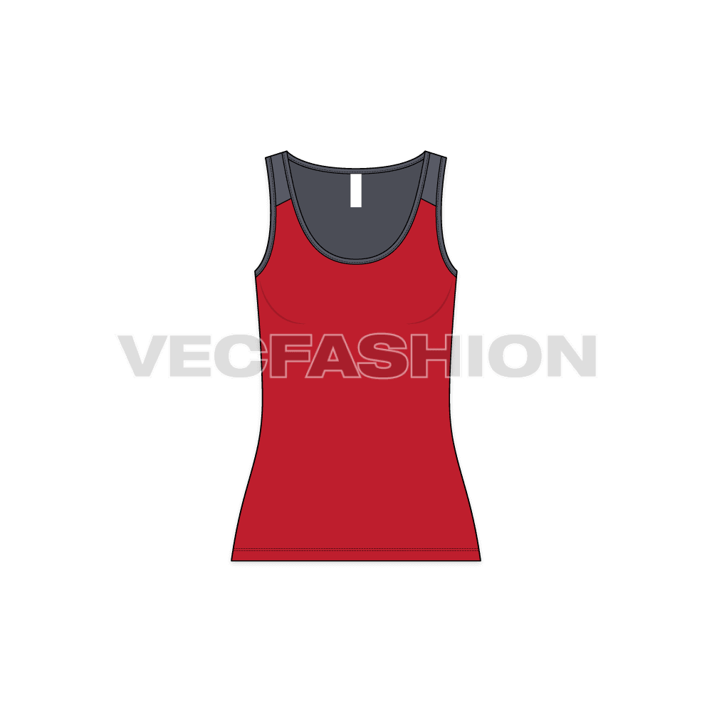 Womens training compression vest flat sketch, front view