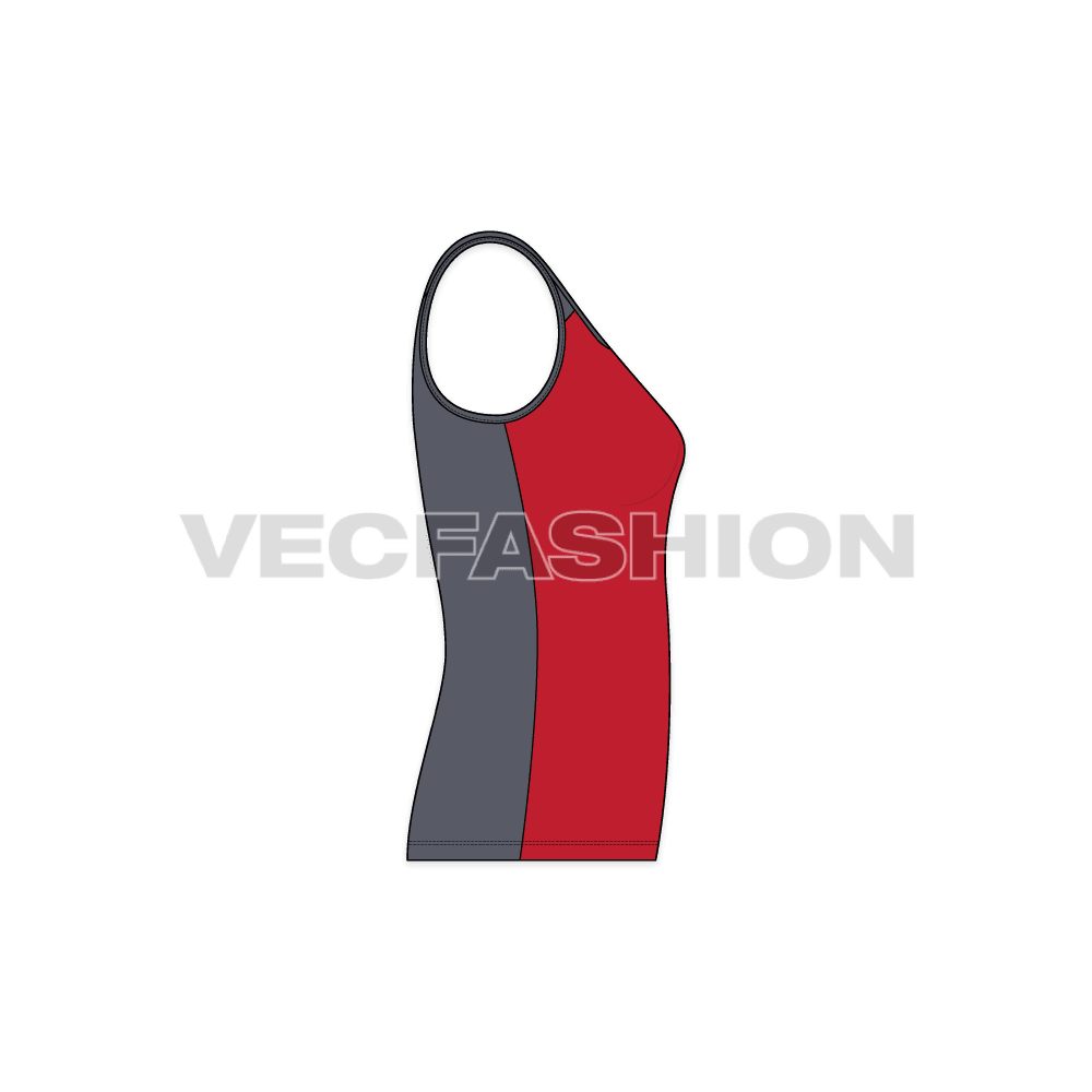 Womens training compression vest flat sketch, side view