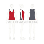 Womens training compression vest flat sketch, croqui sketch
