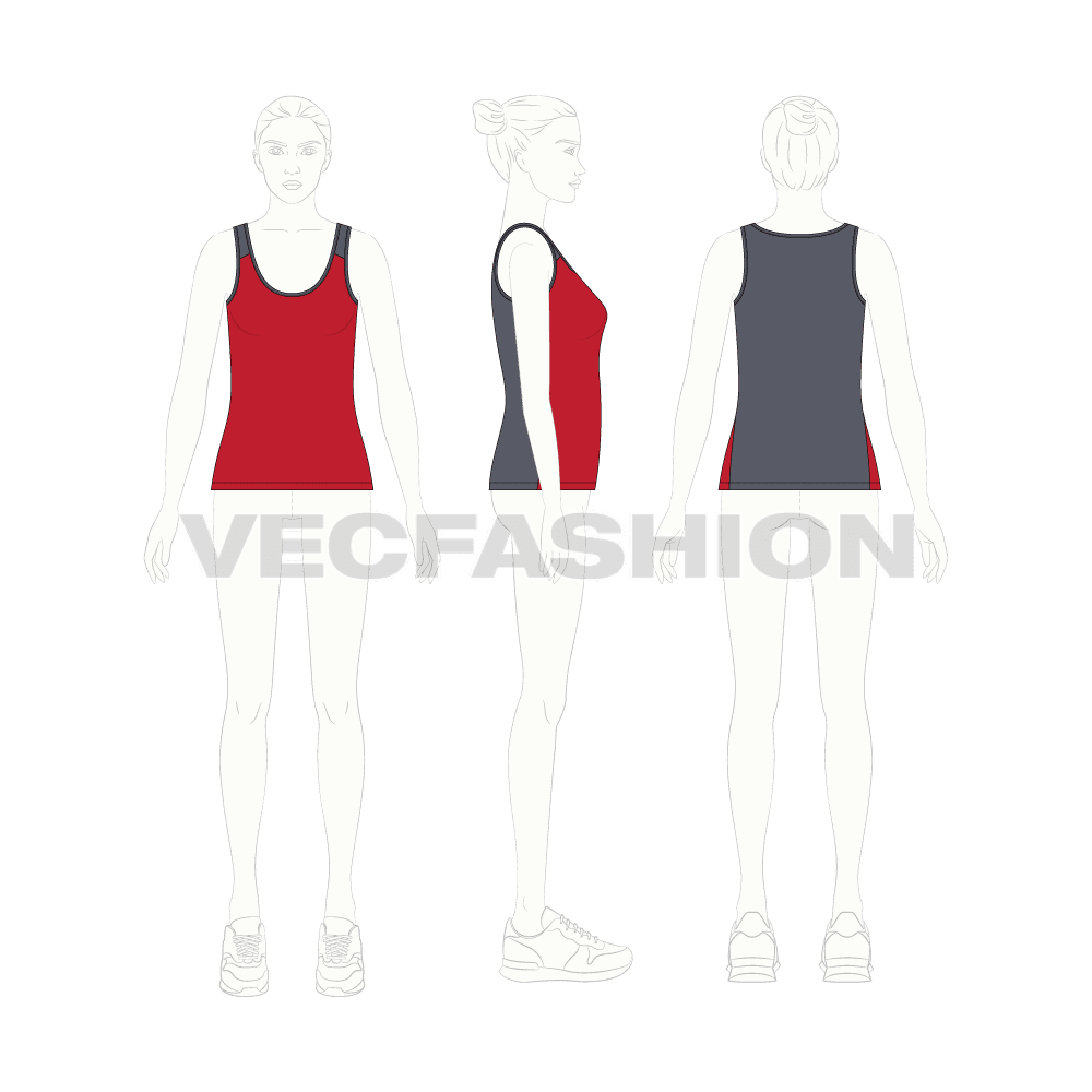 Womens training compression vest flat sketch, croqui sketch