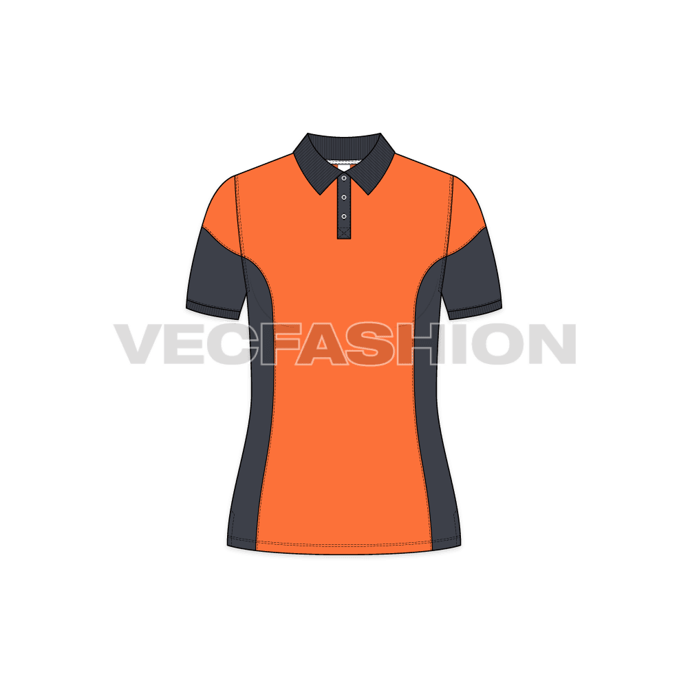 Women's Training Polo Shirt vector clothing sketch - front view
