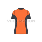 Womens training polo shirt flat sketch, back view