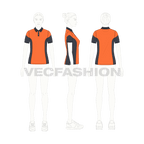 Womens training polo shirt flat sketch, croqui sketch