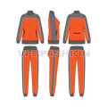 Womens training tracksuit flat sketch, showing all views, front, side and back