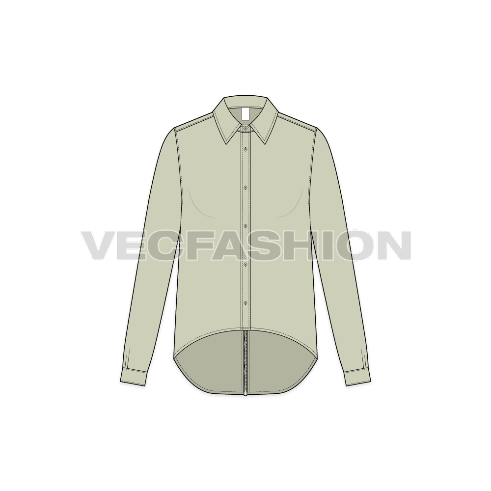 Womens trendy shirt flat sketch, front view