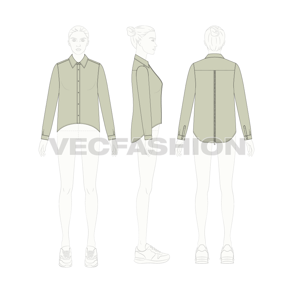 Womens trendy shirt flat sketch, croqui sketch