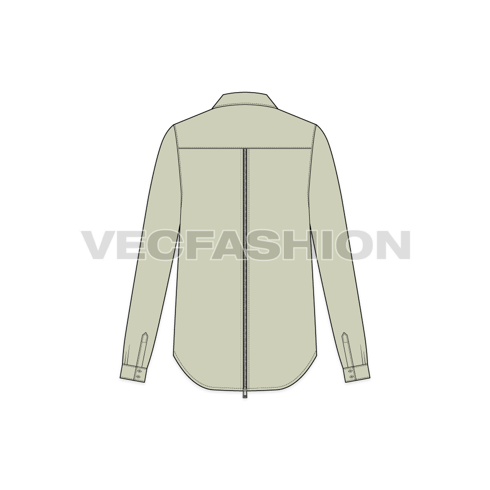 Womens trendy shirt flat sketch, back view