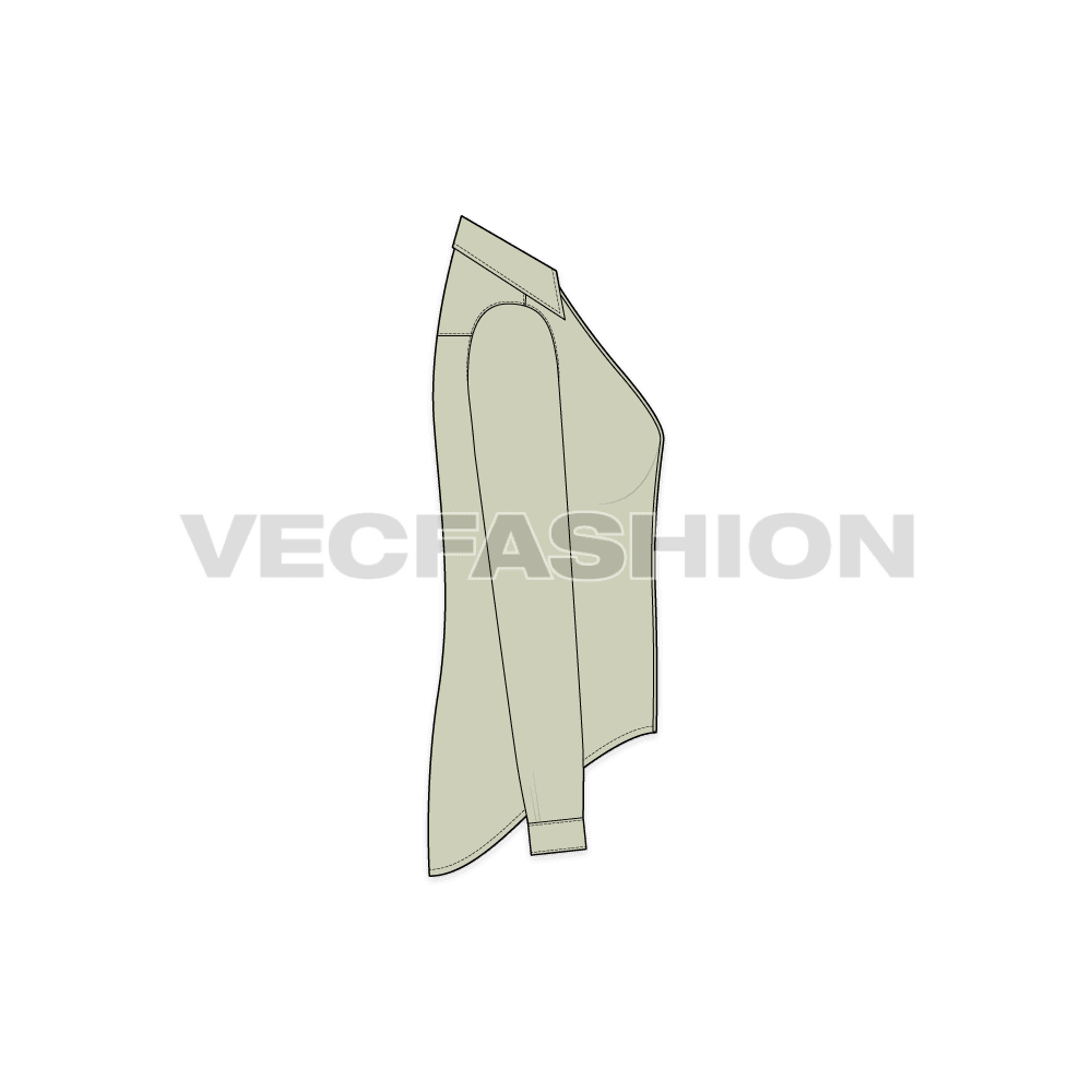 Womens trendy shirt flat sketch, side view