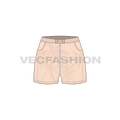Womens tropical swim shorts flat sketch, front view