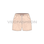 Womens tropical swim shorts flat sketch, front view