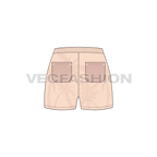 Womens tropical swim shorts flat sketch, back view