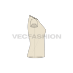 Womens v-neck cap sleeved tee flat sketch, side view