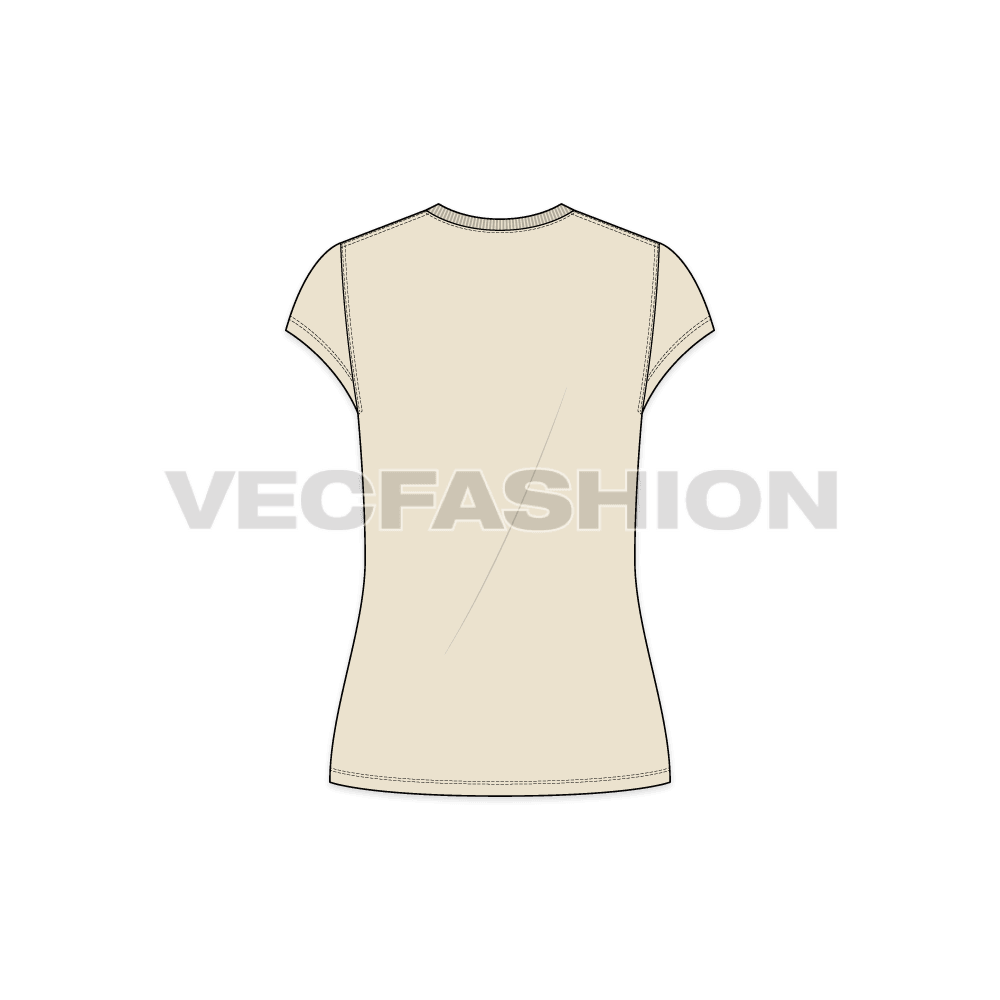 Womens v-neck cap sleeved tee flat sketch, back view