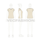 Womens v-neck cap sleeved tee flat sketch, croqui sketch