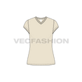 Womens v-neck cap sleeved tee flat sketch, front view