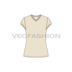 Womens v-neck cap sleeved tee flat sketch, front view