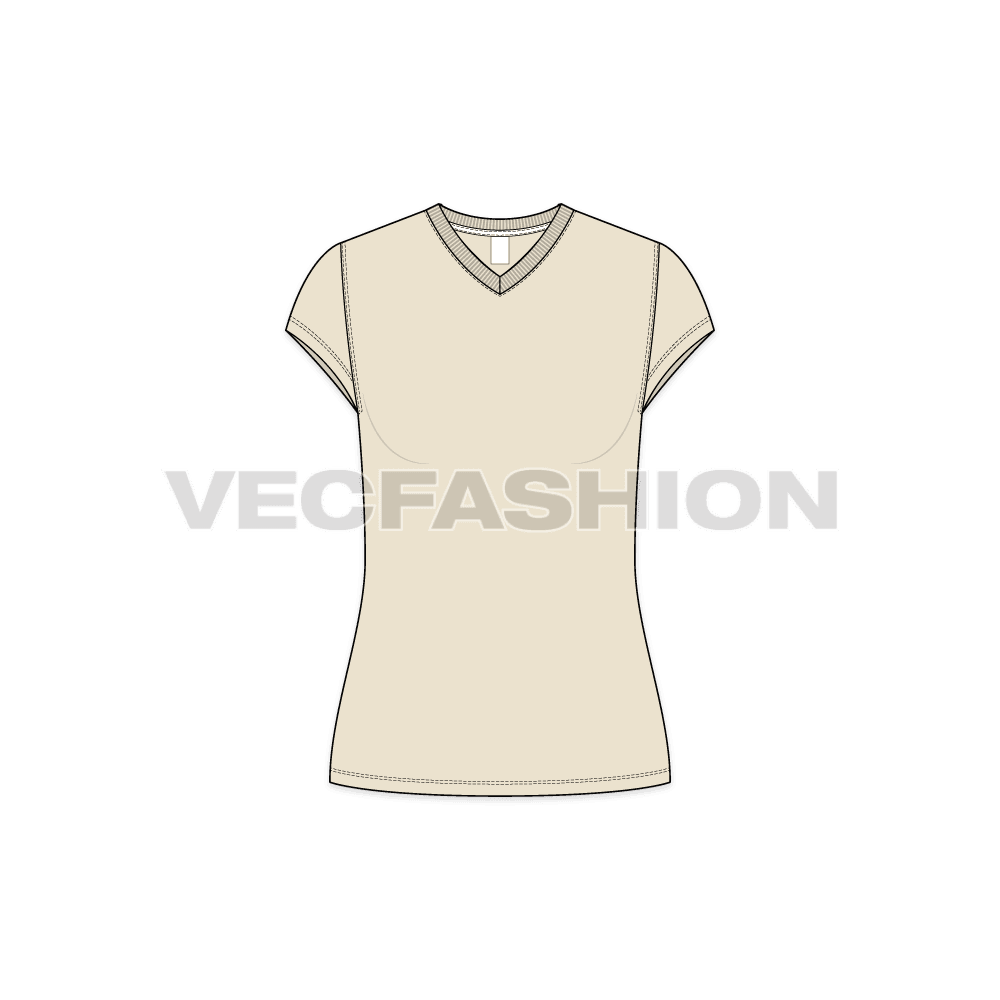 A vector template for Women's V-neck Cap Sleeved Tee.