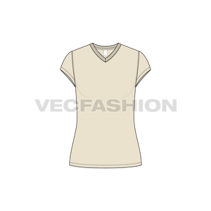 A vector template for Women's V-neck Cap Sleeved Tee.