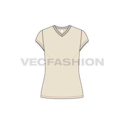 A vector template for Women's V-neck Cap Sleeved Tee.