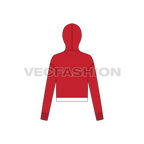 Womens v-neck crop hoodie flat sketch, back view