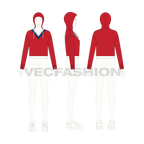 Womens v-neck crop hoodie flat sketch, croqui sketch