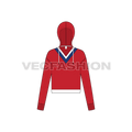 Womens v-neck crop hoodie flat sketch, front view